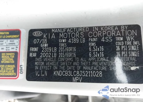 2018 Kia Niro Lx из США, поврежденный, VIN KNDCB3LC8J5211028